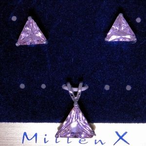 Sterling Silver pink CZ earring pendant set